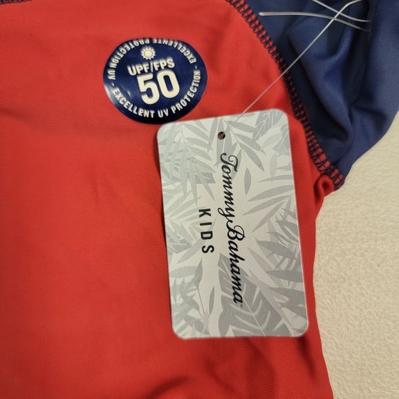 Tommy Bahama Infant Boy's 2 Pc Rash Guard Swimsuit Trunks Top Set Red Blue 2T - Picture 3 of 6